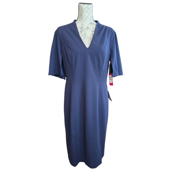 Vince Camuto Dark Navy Short Sleeve Knee Length Dress 12 - Picture 1 of 7